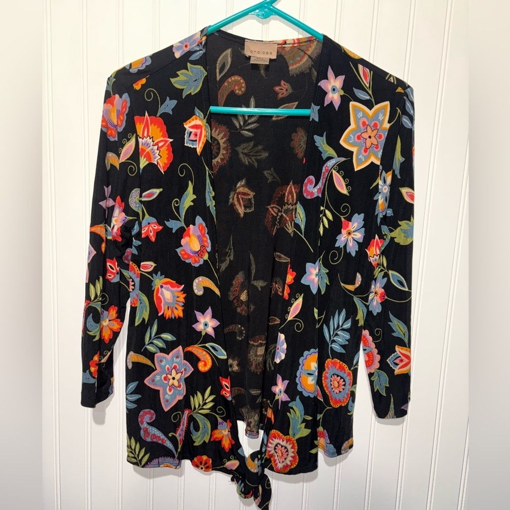 Vintage Choices Wrap Floral Black Cardigan| Size Small